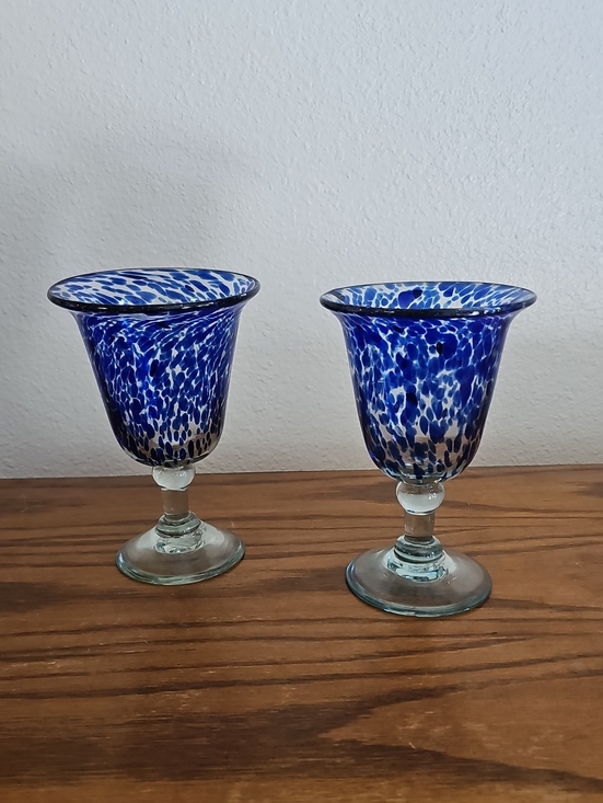 Made in Mexico Other - Made in Mexico Handblown Blue Speckled Glass Goblets - Set of 2 Tote 9